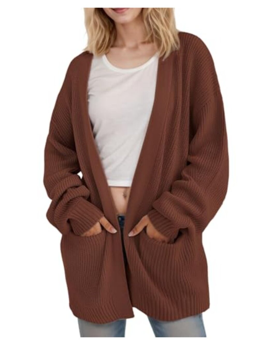 Women Chunky Knit Open Front Cardigan Oversized Long Sleeve Sweater Jacket